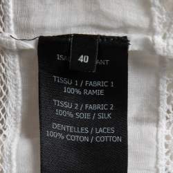 Isabel Marant White Ramie Pleated Front Lace Trimmed Top M