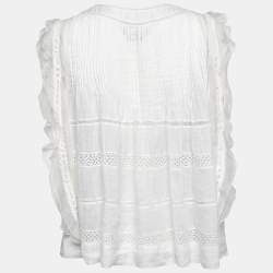 Isabel Marant White Ramie Pleated Front Lace Trimmed Top M