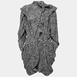 Isabel Marant Black Paisley Printed Silk Bruna Draped Mini Dress S