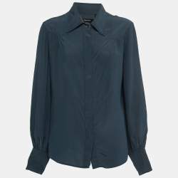 Pre Owned Isabel Marant Dark Green Silk Button Front Full Sleeve Shirt Blouse L