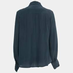 Pre Owned Isabel Marant Dark Green Silk Button Front Full Sleeve Shirt Blouse L