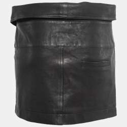 Pre Owned Isabel Marant Black Leather Fold Over Mini Skirt M