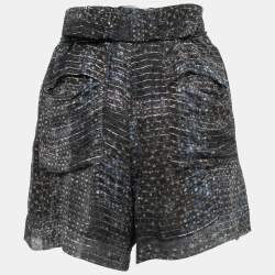 Isabel Marant Navy Blue Printed Silk & Lurex Shorts M