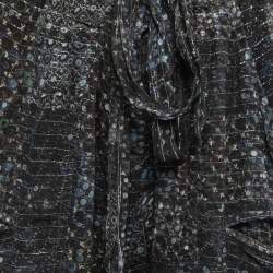 Isabel Marant Navy Blue Printed Silk & Lurex Shorts M