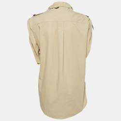 Pre Owned Isabel Marant Beige Cotton Belted High Neck Folded Sleeveless Top M