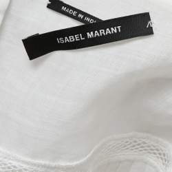Pre Owned Isabel Marant White Ramie & Silk Lace Trimmed Ruffle Top M