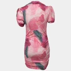 Pre Owned Isabel Marant Pink Tie-Dyed Cotton Ruched Mini Dress S