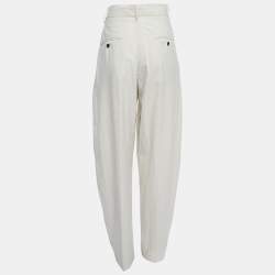 Pre Owned Isabel Marant Light Grey Cotton Pleated High Waist Trousers M