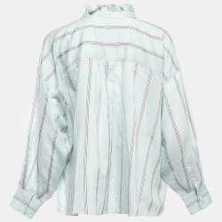 Pre Owned Isabel Marant Blue Striped Cotton Button Front Long Sleeve Oversized Blouse M