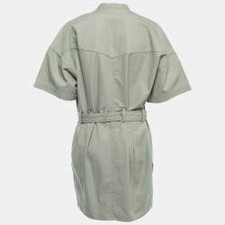 Isabel Marant Green Cotton Button Front Belted Short Dress L