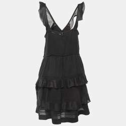 Pre Owned Isabel Marant Black Cotton Blend Tiered Strappy Mini Dress L