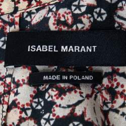 Pre Owned Isabel Marant Black Print Silk Ruched Mini Dress L