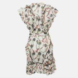 Isabel Marant Multicolor Print Studded Cotton Ruffle Belted Mini Dress L