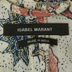 Isabel Marant Multicolor Print Studded Cotton Ruffle Belted Mini Dress L