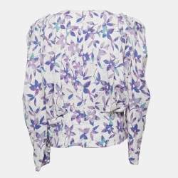 Isabel Marant Blue Floral Print Silk Blend Pleated Long Sleeve Blouse M