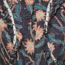 Isabel Marant Navy Blue Floral Print Studded Cotton Ruffle Belted Mini Dress M