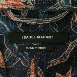 Isabel Marant Navy Blue Floral Print Studded Cotton Ruffle Belted Mini Dress M