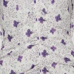 Isabel Marant White Floral Print Silk Blend Ruch Detailed Etya Mini Dress M