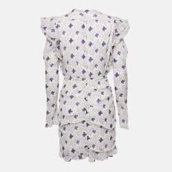 Isabel Marant White Floral Print Silk Blend Ruch Detailed Etya Mini Dress M
