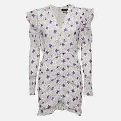 Isabel Marant White Floral Print Silk Blend Ruch Detailed Etya Mini Dress M