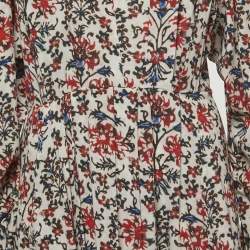 Pre Owned Isabel Marant Multicolor Floral Print Stretch Silk Ruched Sleeve Midi Dress S