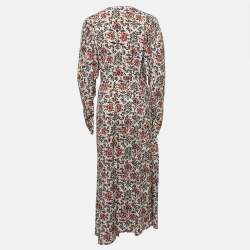 Pre Owned Isabel Marant Multicolor Floral Print Stretch Silk Ruched Sleeve Midi Dress S
