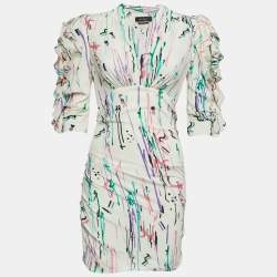 Isabel Marant Multicolor Abstract Print Stretch Silk Ruched Mini Dress S