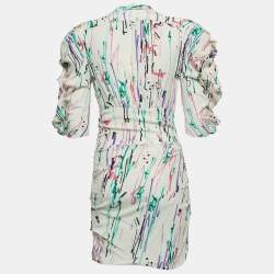 Isabel Marant Multicolor Abstract Print Stretch Silk Ruched Mini Dress S