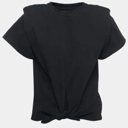 Pre Owned Isabel Marant Black Cotton Shoulder Padded Knotted T-Shirt XS