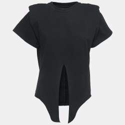 Pre Owned Isabel Marant Black Cotton Shoulder Padded Knotted T-Shirt XS