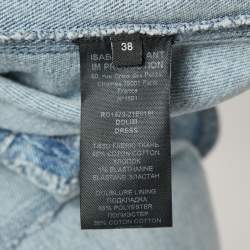 Pre Owned Isabel Marant Blue Washed Denim Peplum Strapless Mini Dress M