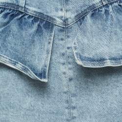Pre Owned Isabel Marant Blue Washed Denim Peplum Strapless Mini Dress M