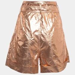 Isabel Marant Metallic Rose Gold Cotton Belted Tweni Shorts M