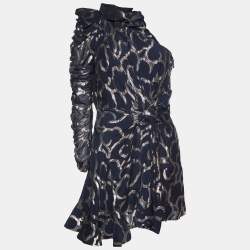 Isabel Marant Black Lurex Silk Blend Clary One Shoulder Mini Dress M