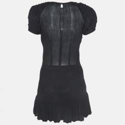 Isabel Marant Black Crinkled Stretch Crepe Mini Dress S