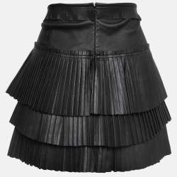 Pre Owned Isabel Marant Black Lambskin Leather Pleated Mini Skirt S