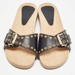 Isabel Marant Black Leather Jaso Slip On Sandals Size 36
