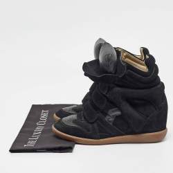 Pre Owned Isabel Marant Black Leather and Suede Bekett Wedge Sneakers Size 40
