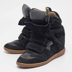 Pre Owned Isabel Marant Black Leather and Suede Bekett Wedge Sneakers Size 40