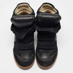 Pre Owned Isabel Marant Black Leather and Suede Bekett Wedge Sneakers Size 40