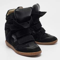 Pre Owned Isabel Marant Black Leather and Suede Bekett Wedge Sneakers Size 40
