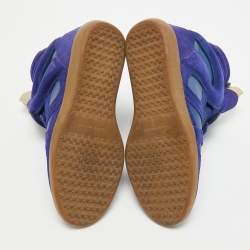 Pre Owned Isabel Marant Blue Leather and Suede Bekett Wedge Sneakers Size 37