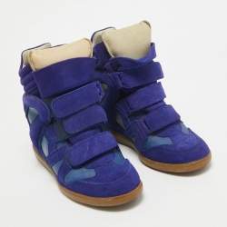 Pre Owned Isabel Marant Blue Leather and Suede Bekett Wedge Sneakers Size 37