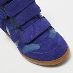 Pre Owned Isabel Marant Blue Leather and Suede Bekett Wedge Sneakers Size 37