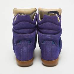 Pre Owned Isabel Marant Blue Leather and Suede Bekett Wedge Sneakers Size 37