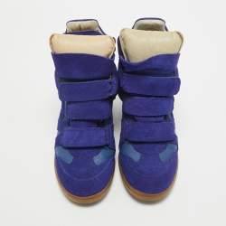 Pre Owned Isabel Marant Blue Leather and Suede Bekett Wedge Sneakers Size 37