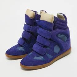 Pre Owned Isabel Marant Blue Leather and Suede Bekett Wedge Sneakers Size 37