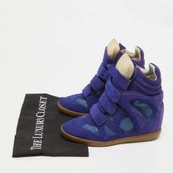Pre Owned Isabel Marant Blue Leather and Suede Bekett Wedge Sneakers Size 37