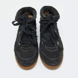 Pre Owned Isabel Marant Black Suede Bobby Wedge Sneakers Size 40