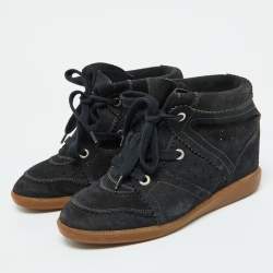Pre Owned Isabel Marant Black Suede Bobby Wedge Sneakers Size 40